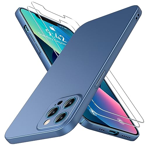 Natiiozie Ultra Dünn Handyhülle für iPhone 13 Pro Hülle PP Case mit 2 Stück Panzerfolie, Slim Leicht Hartschale mit Voll Kameraschutz Kratzfeste Matt Hülle für iPhone 13 Pro Schutzhülle - Blau von Natiiozie