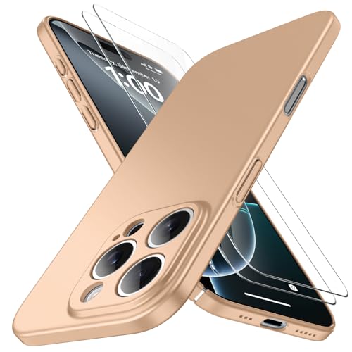 Natiiozie Ultra Dünn Handyhülle Kompatibel mit iPhone 16 Pro Hülle PP Case mit 2 Stück Schutzfolie, Slim Leicht Hartschale mit Voll Kameraschutz Kratzfeste Matt Schutzhülle - Gold Natiiozie Ultra Dünn Handyhülle Kompatibel mit iPhone 16 Pro Hülle PP Case mit 2 Stück Schutzfolie, Slim Leicht Hartschale mit Voll Kameraschutz Kratzfeste Matt Schutzhülle - Gold von Natiiozie