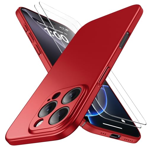 Natiiozie Ultra Dünn Handyhülle Kompatibel mit iPhone 16 Pro Hülle PP Case mit 2 Stück Schutzfolie, Slim Leicht Hartschale mit Voll Kameraschutz Kratzfeste Matt Schutzhülle - Rot Natiiozie Ultra Dünn Handyhülle Kompatibel mit iPhone 16 Pro Hülle PP Case mit 2 Stück Schutzfolie, Slim Leicht Hartschale mit Voll Kameraschutz Kratzfeste Matt Schutzhülle - Rot von Natiiozie
