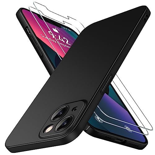Natiiozie Ultra Dünn Kameraschutz Handyhülle Kompatibel mit iPhone 13 Mini Hülle mit 2 Stück Schutzfolie, Hart Slim Leicht Matte Case Kratzfeste Anti-Fingerabdruck Schutzhülle - Schwarz von Natiiozie