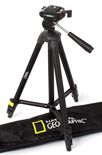 NATIONAL GEOGRAPHIC Phototripod Kit klein, mit Tragetasche, 3-Wege-Kopf, Schnellspanner, 4-teilige Beine, Hebelschlösser, Mittelstreuer, Belastung bis 1kg, Aluminium, für Canon, Nikon, Sony, NGHPMIDI von National Geographic