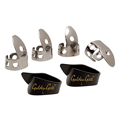 Golden Gate NP1-8B Daumen & Finger Pick Pack - Edelstahl/Schwarz - Groß von National