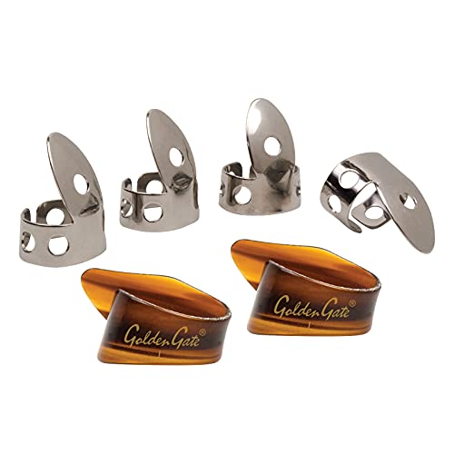 Golden Gate NP1-8T Daumen & Finger Pick Pack - Edelstahl/Mock Tortoise - groß, Large von National