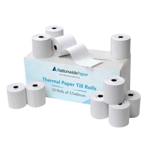 Nationwide Paper 20 Rolls of 57x40 mm, Thermal Till Rolls for Credit Card PDQ Machine Till Rolls, Card Machine Paper Rolls von Nationwide Paper