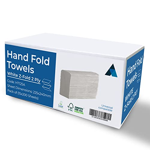 Z Fold Paper Hand Towel 2 Ply 3000 White Sheets Extra Strong & Super Absorbent 15 Sleeves von Nationwide Paper