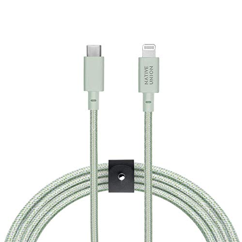 Native Union Belt Cable USB-C auf Lightning – 10ft Ultrastarkes, Verstärktes Kabel [MFi-Zertifiziert] kompatibel mit iPhone 14, iPhone 14 Plus, iPhone 14 Pro, iPhone 14 Pro Max, iPhone 13 (Salbei) von Native Union