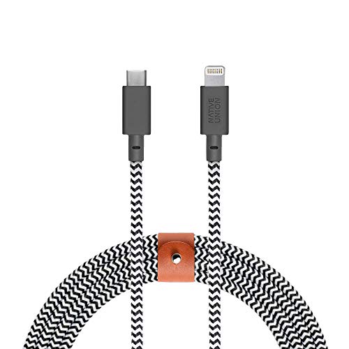 Native Union Belt Cable USB-C auf Lightning – 10ft Ultrastarkes, Verstärktes Kabel [MFi-Zertifiziert] kompatibel mit iPhone 14, iPhone 14 Plus, iPhone 14 Pro, iPhone 14 Pro Max, iPhone 13 (Zebra) von Native Union