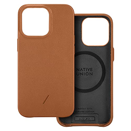 Native Union Clic Classic | MagSafe-kompatible Hülle – Integrierte Magnete zum Aufladen von MagSafe und Zubehör – Umweltzertifiziertes Echtes Italienisches Leder – Für iPhone 13 Pro Max (Tan) von Native Union