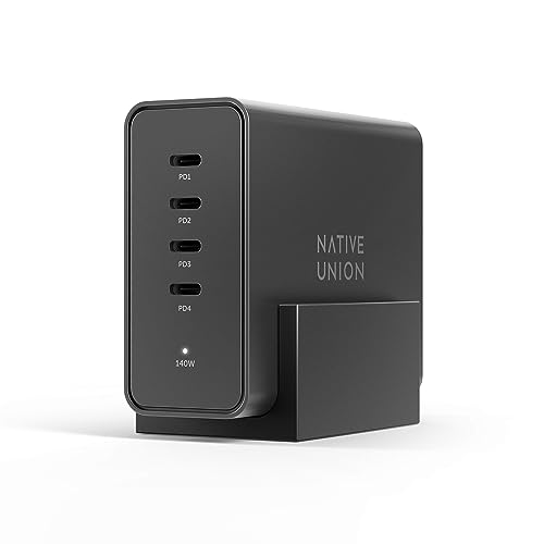 Native Union Fast GaN Ladegerät PD 140W – 4-Port-Power Delivery 3.1 Desktop-Ladestation mit Schreibtischständer – Für MacBook Pro, iPads, iPhones, Pixel, Galaxy & die Meisten Typ-C-Geräte von Native Union