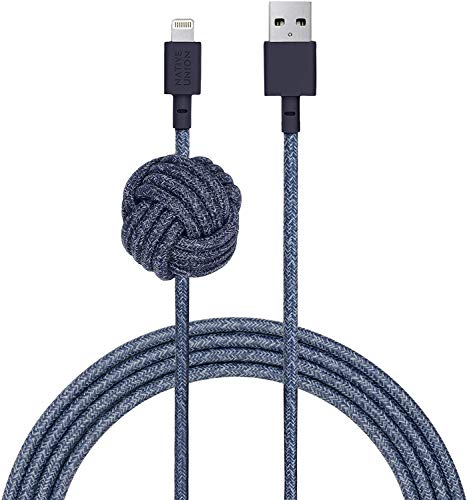 Native Union Night Cable - 3M Ultra-Starkes Umflochtenes [MFi-Zertifiziert] Lightning auf USB-A Daten- & Ladekabel mit Beschwertem Knoten (Indigo) von Native Union