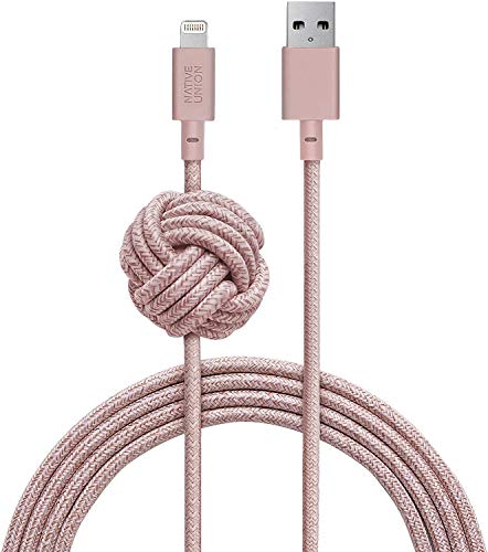 Native Union Night Cable - 3M Ultra-Starkes Umflochtenes [MFi-Zertifiziert] Lightning auf USB-A Daten- & Ladekabel mit Beschwertem Knoten (Rose) von Native Union