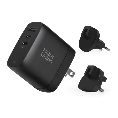 Native Union Schnellladegerät GaN PD67W – Ultrakompakter DREI-Port-Ladegerät mit Power Delivery über USB-C & USB-A – Bis zu 67W – MacBook Pro, iPads, iPhones, Pixel, Galaxy & mehr (Schwarz) von Native Union