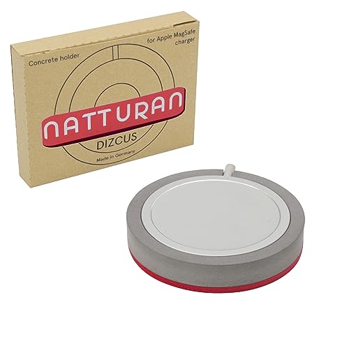 Natturan DIZCUS Halterung für Apple MagSafe | MagSafe Holder aus Beton | (MagSafe Ladegerät Nicht im Lieferumfang enthalten) | MagSafe Halterung Tisch | Nano Suction-Technologie (Rot) von Natturan