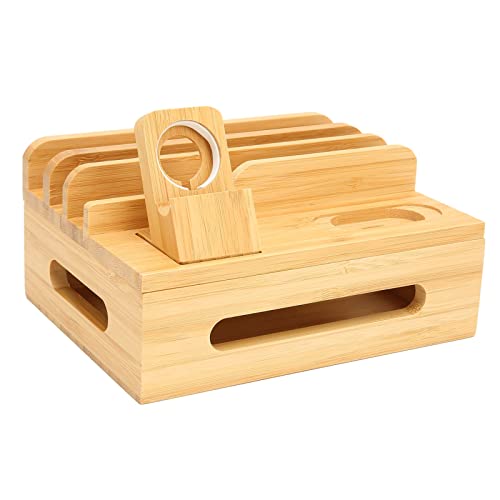 Bamboo Ladestation für Mehrere Geräte - Ständer Rack Organizer für Telefon, Tablet, Uhr 5-Port USB-C-Ladestation für mehrere Geräte Bambus-Design von Natudeco