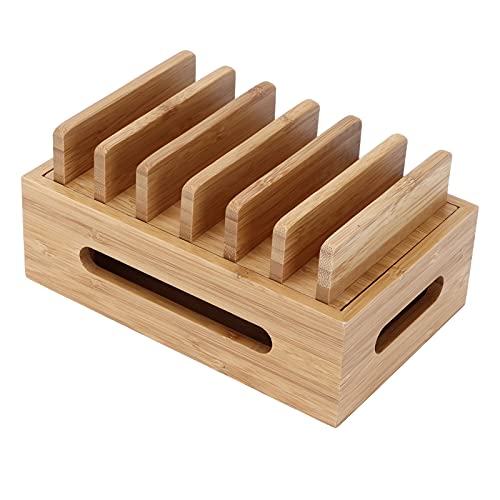 Bambus Holz Handy Dock Aufbewahrungshalterung Telefon Organizer Telefon Tablet Schreibtisch Bambus Ladestation Elektronisches Zubehör Ladestation für Mehrere Geräte für das Home Office von Natudeco
