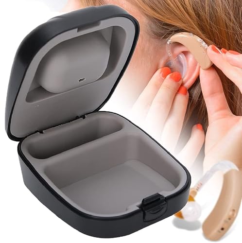 Hörgerätekoffer Hörgeräte Aufbewahrungsbox ABS Silikon Hörgerät Kopfhörer Zubehör Wasserdicht Tragbar Schwarz Weiß (Schwarz) von Natudeco