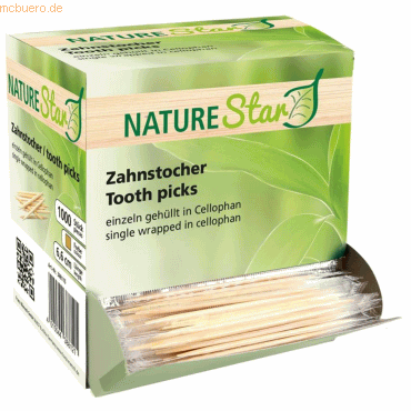 20 x NatureStar Zahnstocher Bio einzeln verpackt 65mm Bambus VE=1000 S von NatureStar