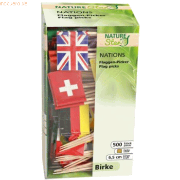 24 x NatureStar Flaggenpicker Bio Nations 65mm Holz VE=500 Stück von NatureStar