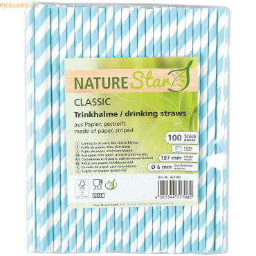 30 x NatureStar Papiertrinkhalme Bio Classic 6x197mm gestreift hellbla von NatureStar