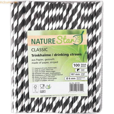 30 x NatureStar Papiertrinkhalme Bio Classic 6x197mm gestreift schwarz 30 x NatureStar Papiertrinkhalme Bio Classic 6x197mm gestreift schwarz von NatureStar