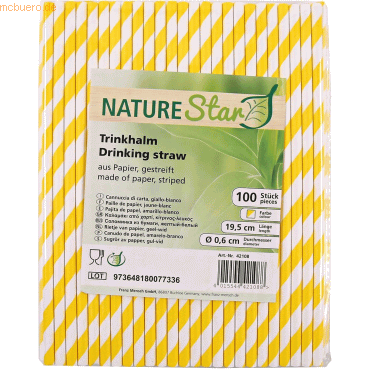 50 x NatureStar Papier-Trinkhalme 6x197mm VE=100 Stück gelb-weiß von NatureStar