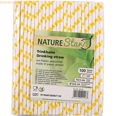 50 x NatureStar Papier-Trinkhalme 6x197mm VE=100 Stück gelb-weiß von NatureStar