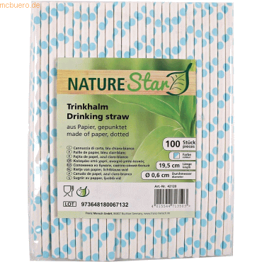 50 x NatureStar Papier-Trinkhalme 6x197mm VE=100 Stück hellblau-weiß von NatureStar