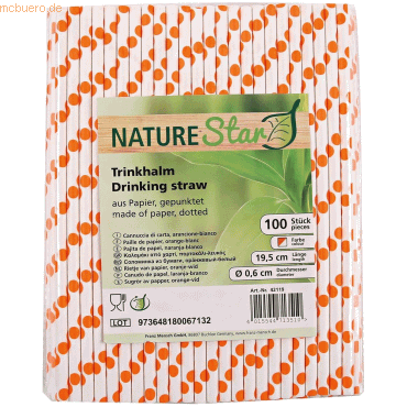 50 x NatureStar Papier-Trinkhalme 6x197mm VE=100 Stück orange-weiß von NatureStar