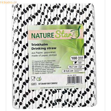 50 x NatureStar Papier-Trinkhalme 6x197mm VE=100 Stück schwarz-weiß von NatureStar