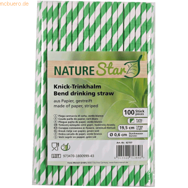 50 x NatureStar Papier-Trinkhalme Flex 6x197mm VE=100 Stück grün-weiß von NatureStar