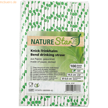 50 x NatureStar Papier-Trinkhalme Flex 6x197mm VE=100 Stück grün-weiß von NatureStar
