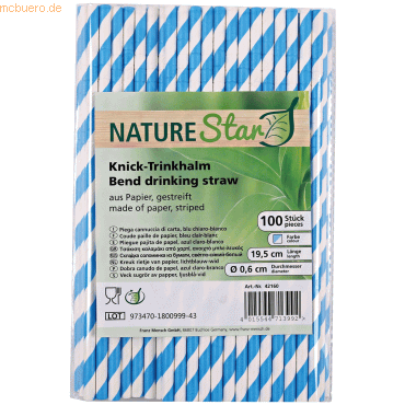 50 x NatureStar Papier-Trinkhalme Flex 6x197mm VE=100 Stück hellblau-w von NatureStar