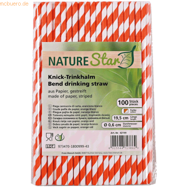 50 x NatureStar Papier-Trinkhalme Flex 6x197mm VE=100 Stück orange-wei von NatureStar