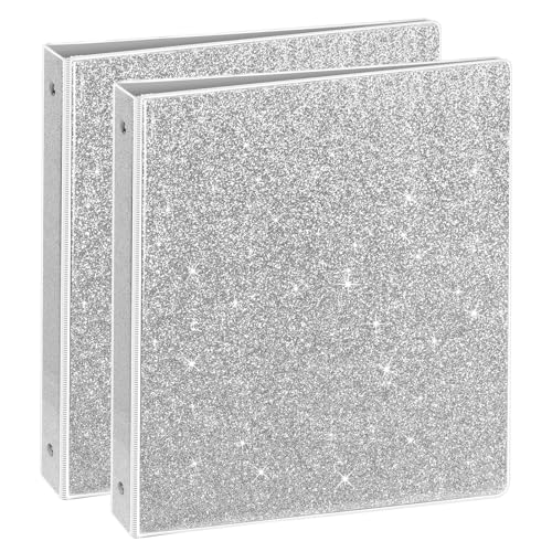 NatureTouch 3-Ringbuch, Glitzer, 2,5 cm Ordner, Organizer (26,7 x 29,8 cm), für 21,6 x 27,9 cm, Briefgröße, 300 Seiten, wasserdicht, langlebig, Sichtbuch, 2 Stück, Silber von NatureTouch