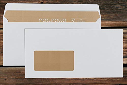 Naturelle Briefumschläge mit Fenster/hellchamois-creme / 110x220 mm (DL) / brauner Innendruck/mit Abziehstreifen/haftklebend / 500 Stück von Naturelle