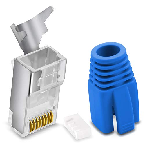 CAT 7 CAT 6 CAT 6A Netzwerkstecker RJ45 Netzwerk Stecker vergoldete Kontakte Knickschutz Tülle Orange, Menge:1 Stück, Farbe:Blau von Nauci