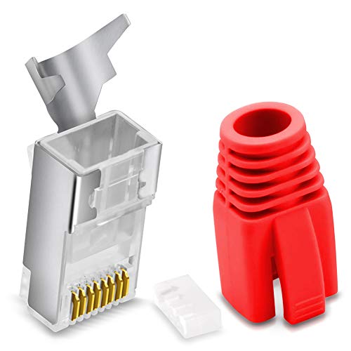 CAT 7 CAT 6 CAT 6A Netzwerkstecker RJ45 Netzwerk Stecker vergoldete Kontakte Knickschutz Tülle Orange, Menge:10 Stück, Farbe:Rot von Nauci