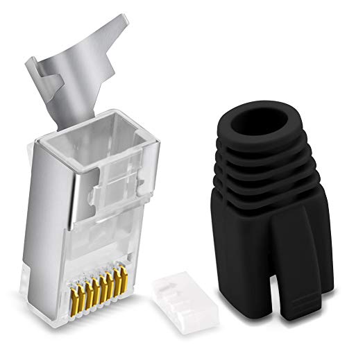 CAT 7 CAT 6 CAT 6A Netzwerkstecker RJ45 Netzwerk Stecker vergoldete Kontakte Knickschutz Tülle Orange, Menge:10 Stück, Farbe:Schwarz von NAUCI