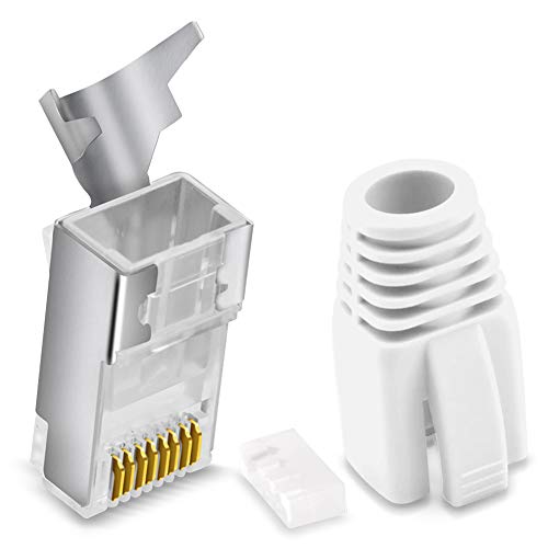 CAT 7 CAT 6 CAT 6A Netzwerkstecker RJ45 Netzwerk Stecker vergoldete Kontakte Knickschutz Tülle Orange, Menge:10 Stück, Farbe:Weiß von Nauci