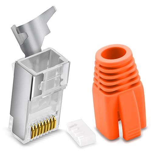 CAT 7 CAT 6 CAT 6A Netzwerkstecker RJ45 Netzwerk Stecker vergoldete Kontakte Knickschutz Tülle Orange, Menge:16 Stück, Farbe:Orange von Nauci