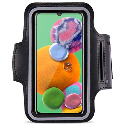 Jogging Tasche Armcase kompatibel mit Samsung Galaxy M23 Handy Hülle Sport Armband Armtasche Lauf Armband Fitnesstasche mit Schlüsselfach Laufarmband Sportarmband Schwarz von Nauci