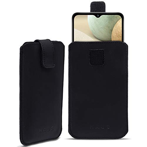 Leder Hülle kompatibel für Samsung Galaxy A12 Schutz Tasche Handyhülle Pull Tab Schutzhülle Schwarz von Nauci