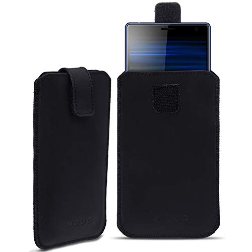 Leder Hülle kompatibel für Sony Xperia 1 Schutz Tasche Handyhülle Pull Tab Schutzhülle Schwarz von Nauci