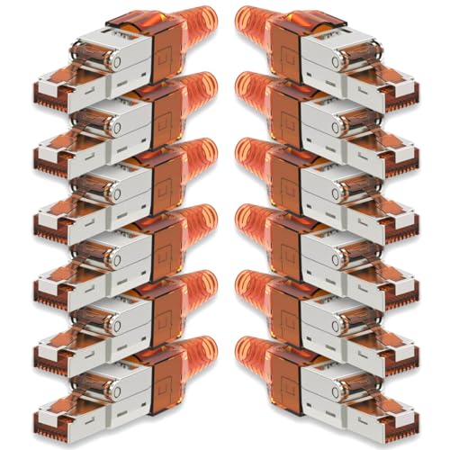 Nauci 12x Netzwerkstecker CAT 7 Werkzeuglos RJ45 Netzwerk Stecker für Verlegekabel Patchkabel Netzwerkkabel aus Metall ohne Werkzeug werkzeugfrei von Nauci