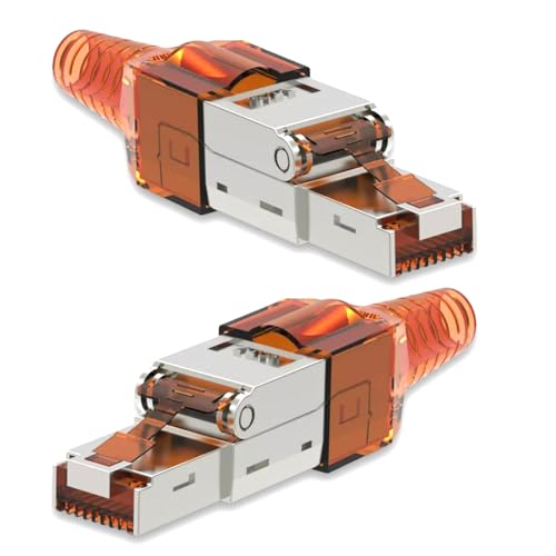 Nauci 2X Netzwerkstecker CAT 7 Werkzeuglos RJ45 Netzwerk Stecker für Verlegekabel Patchkabel Netzwerkkabel aus Metall ohne Werkzeug werkzeugfrei von Nauci