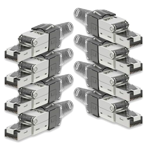 Nauci 8X Netzwerkstecker CAT 7 Werkzeuglos RJ45 Netzwerk Stecker für Verlegekabel Patchkabel Netzwerkkabel aus Metall ohne Werkzeug werkzeugfrei von Nauci