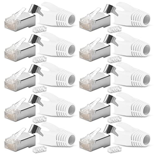 Netzwerkstecker CAT7 CAT6 CAT6A RJ45 DSL 10x Netzwerk Stecker vergoldete Kontakte LAN Knickschutz von Nauci