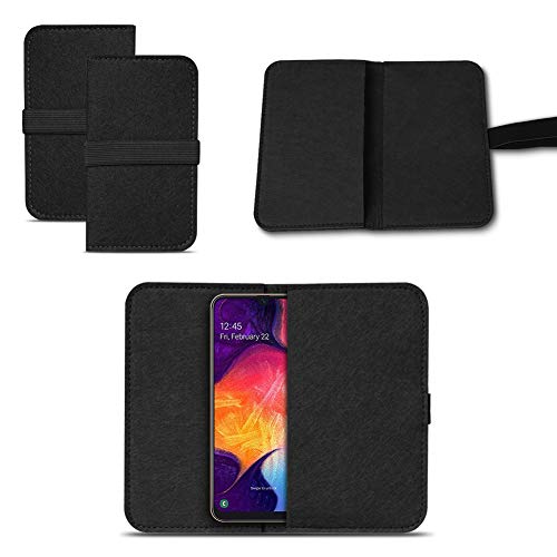 NAUCI Schutzhülle passend für Samsung Galaxy A50 Tasche Cover Hülle Case Smartphone Sleeve Filztasche Universal, Farbe:Schwarz von NAUCI