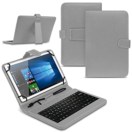 Tablet Hülle kompatibel für Amazon Fire HD 10 / Plus 2021 Tasche Tastatur Keyboard QWERTZ Schutzhülle Cover Standfunktion USB Schutz Case, Farben:Grau von Nauci