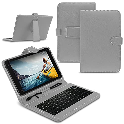 Tablet Hülle kompatibel für Medion Lifetab E10814 Tasche Tastatur Keyboard QWERTZ Schutzhülle Cover Standfunktion USB Schutz Case, Farben:Grau von Nauci